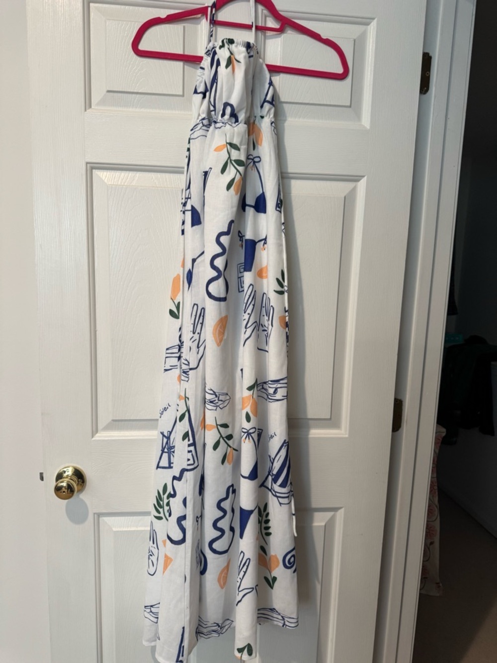 One and Other Halter Maxi Dress Mediterranean Print Lemon Resort NWT